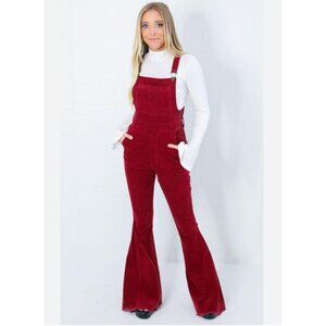 Mumu Blue Womens Corduroy Flare Overalls Berkeley Bell Bottom Red Size XL